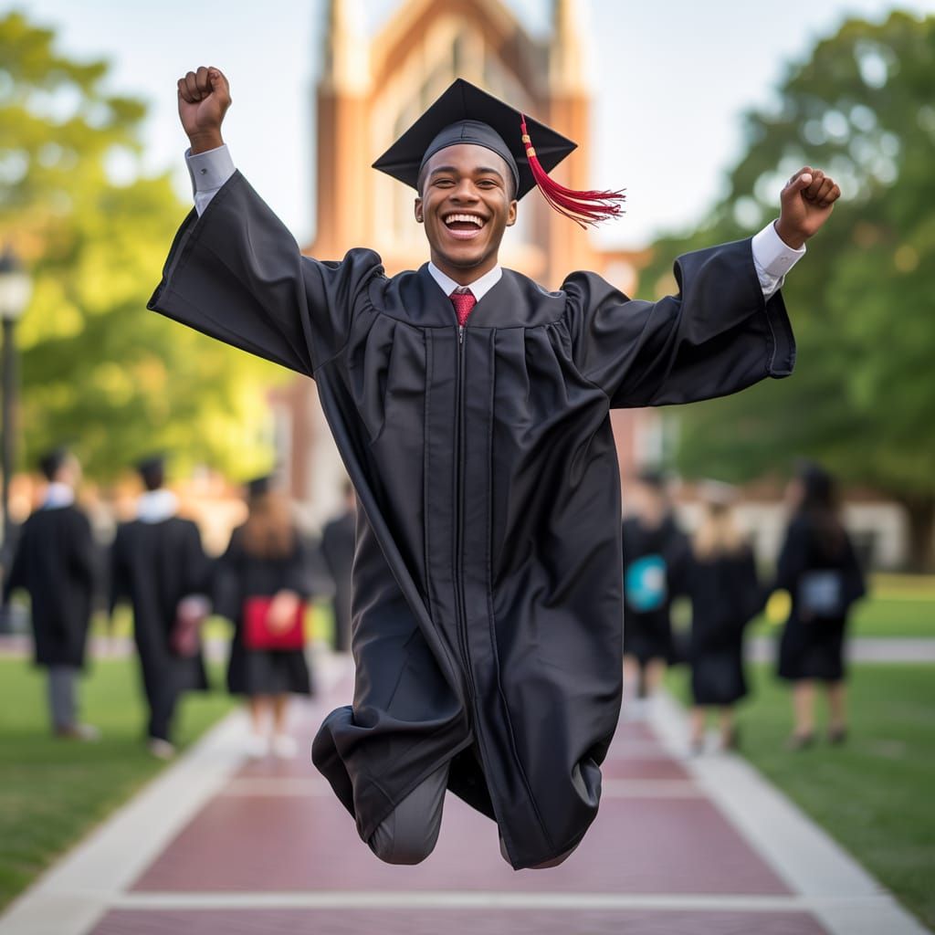 Black Graduate Jumps for Joy at College Ceremony