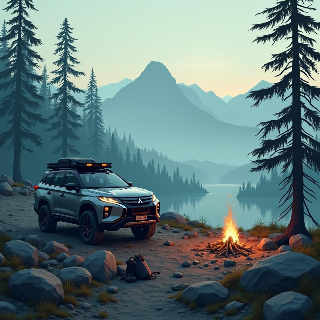 Mitsubishi Outlander 4x4 Camping in the Mountains