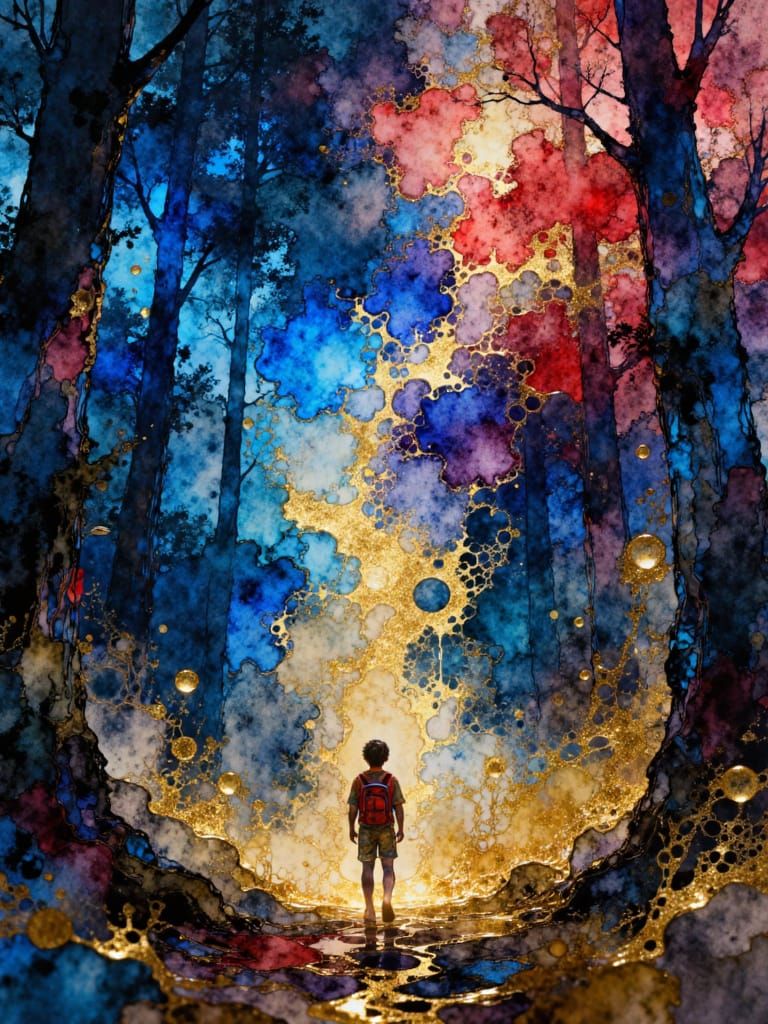 Astral Sky Fantasy Illustration with Visible Brush Strokes