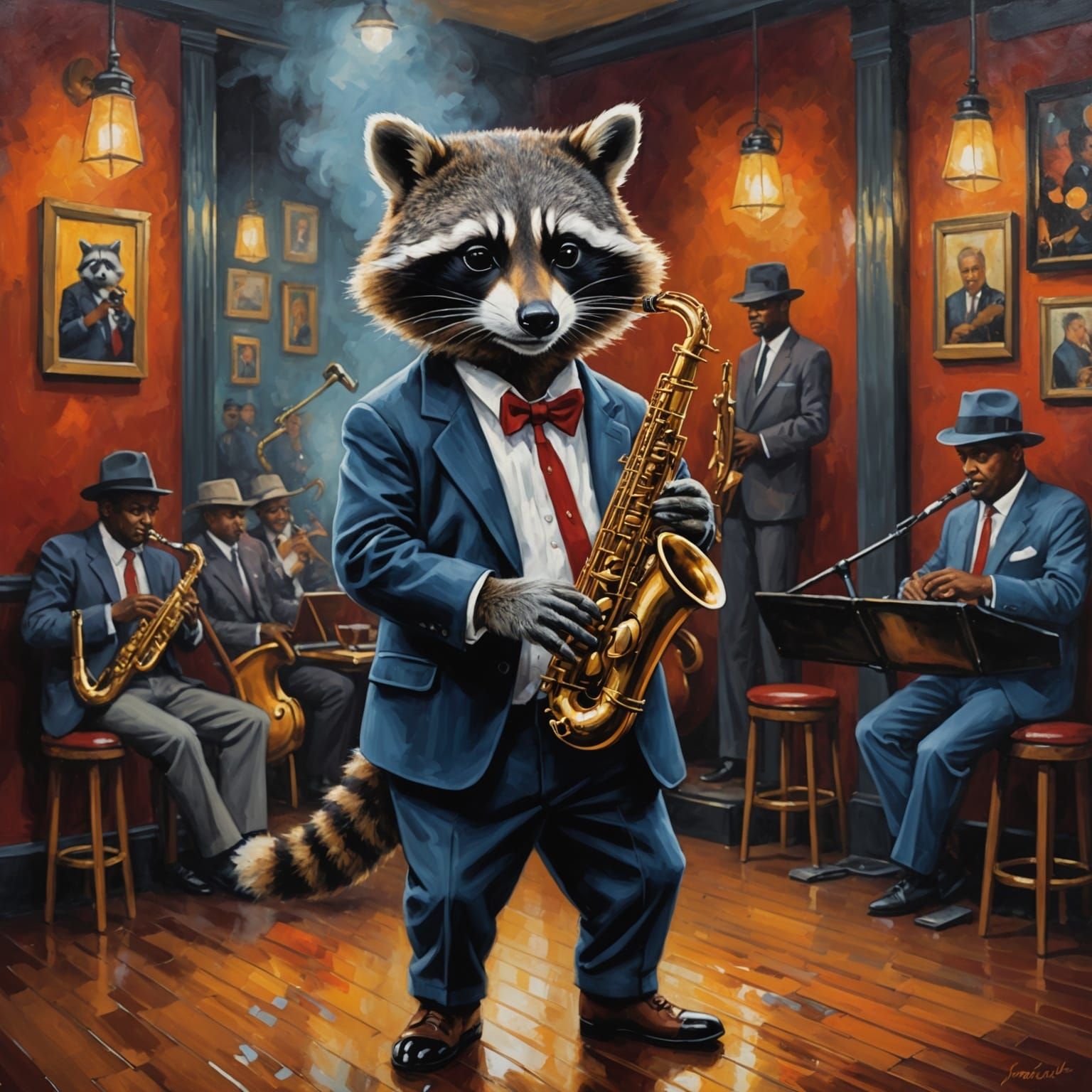 Racoon playing jazz