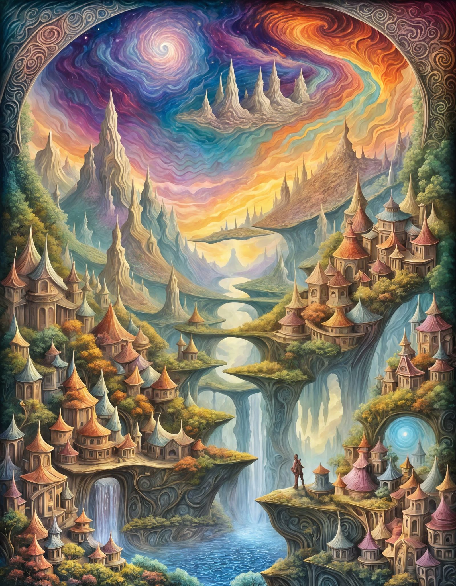 Cozy Sci-Fi Alien Village in Surreal Steampunk Style