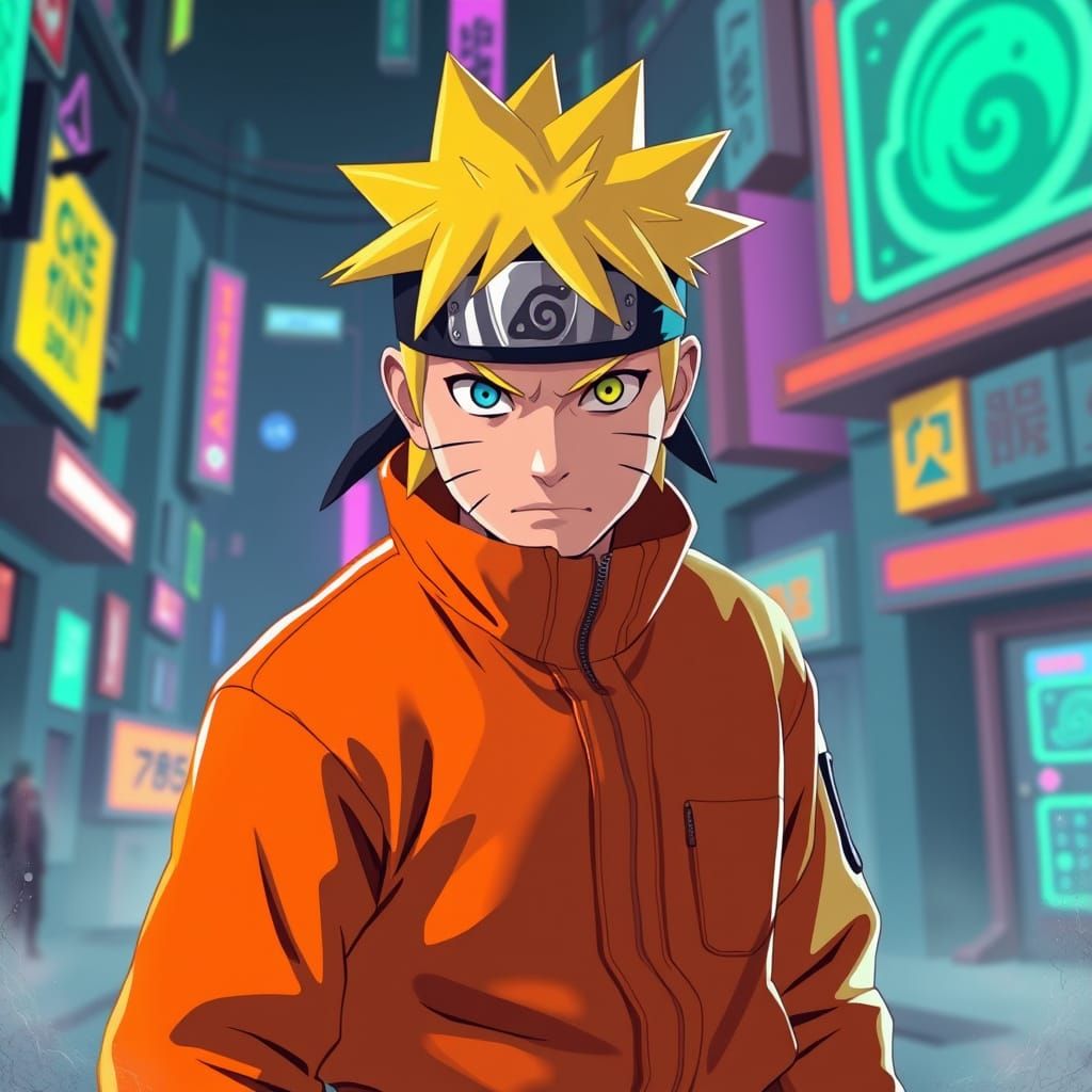 Naruto in Vibrant Futuristic Landscape