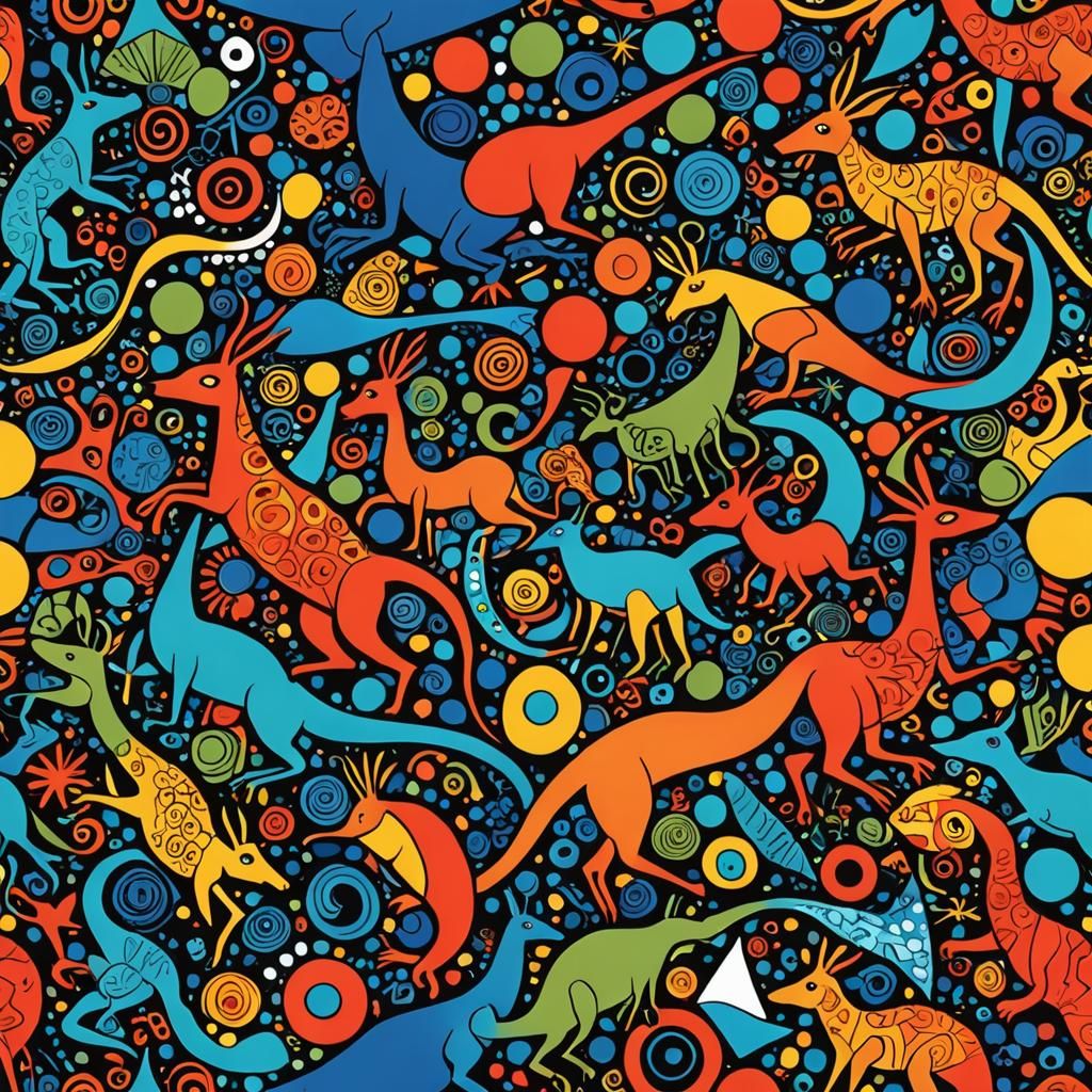 Abstract Fractal Art with Aboriginal 3D Wildlife