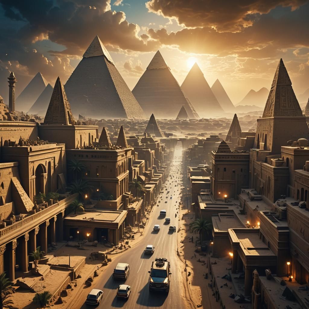 Egyptian Cityscape Digital Matte Painting in Syd Mead Style