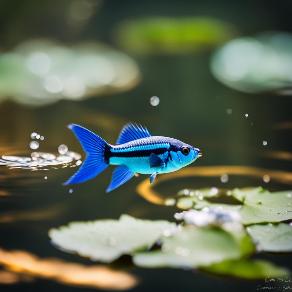 Blue Fish with White Tail in Pond Photograph