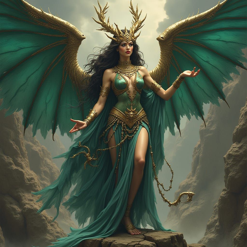 Ancient Mesopotamian Goddess Tiamat in a Mysterious Aestheti...