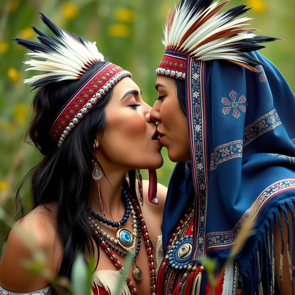 Native American Women Embracing: A Moment of Intimacy