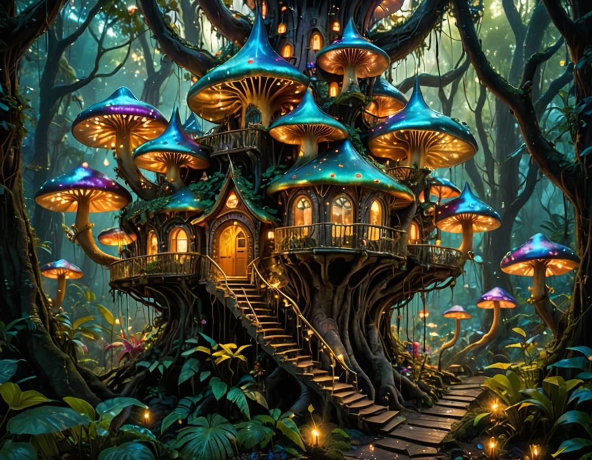 Iridescent Fairy Treehouse Palace in Ominous Jungle