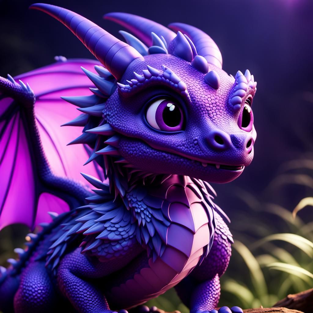Tiny Purple Dragon: 3D Digital Art