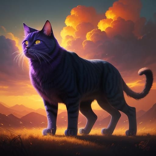 Cat Pollinating Glowing Clouds: A Triadic Oil Painting