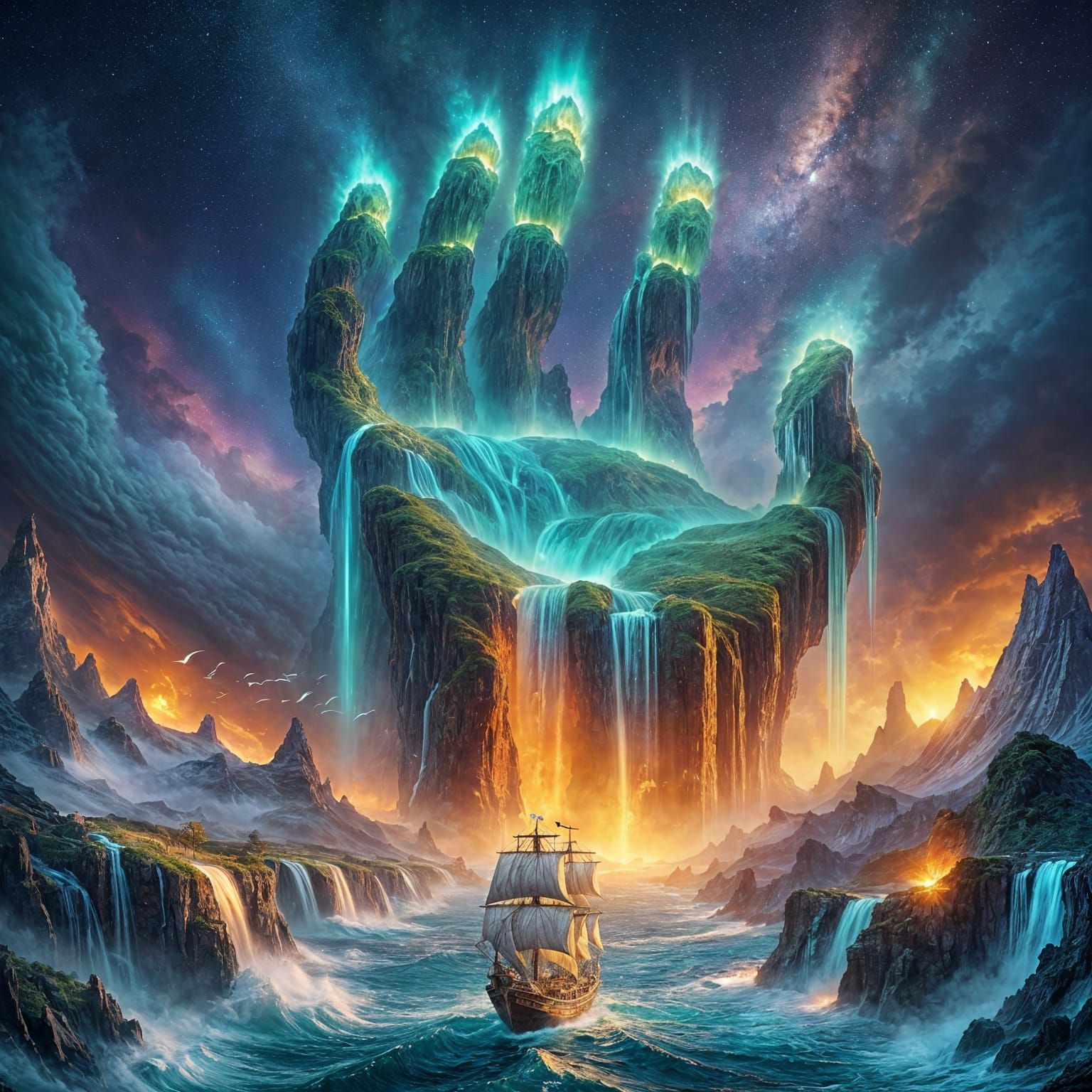 Colossal Hand Island with Lava Rivers