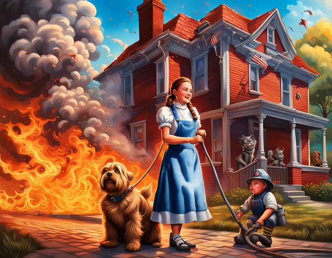 Dorothy as Firefighter in Hyperrealistic Splash Art
