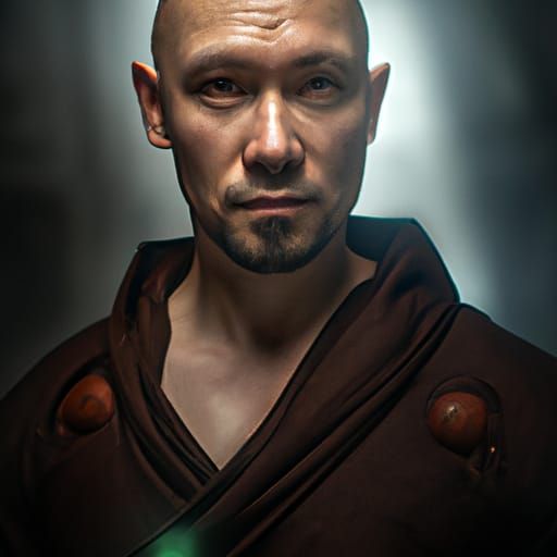 Hyperrealistic Monk Portrait with Dramatic Lighting