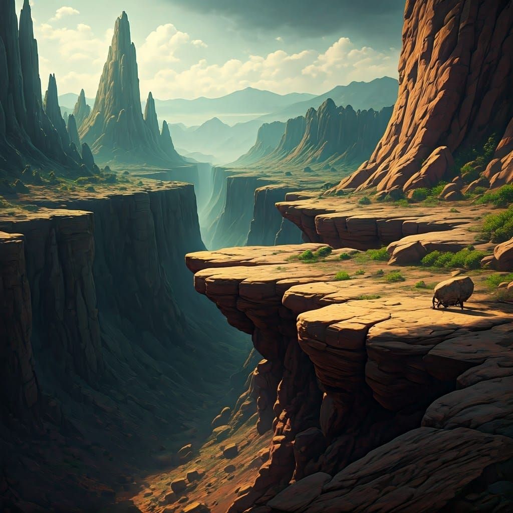 Cliffside Canyon in Detailed Matte Painting