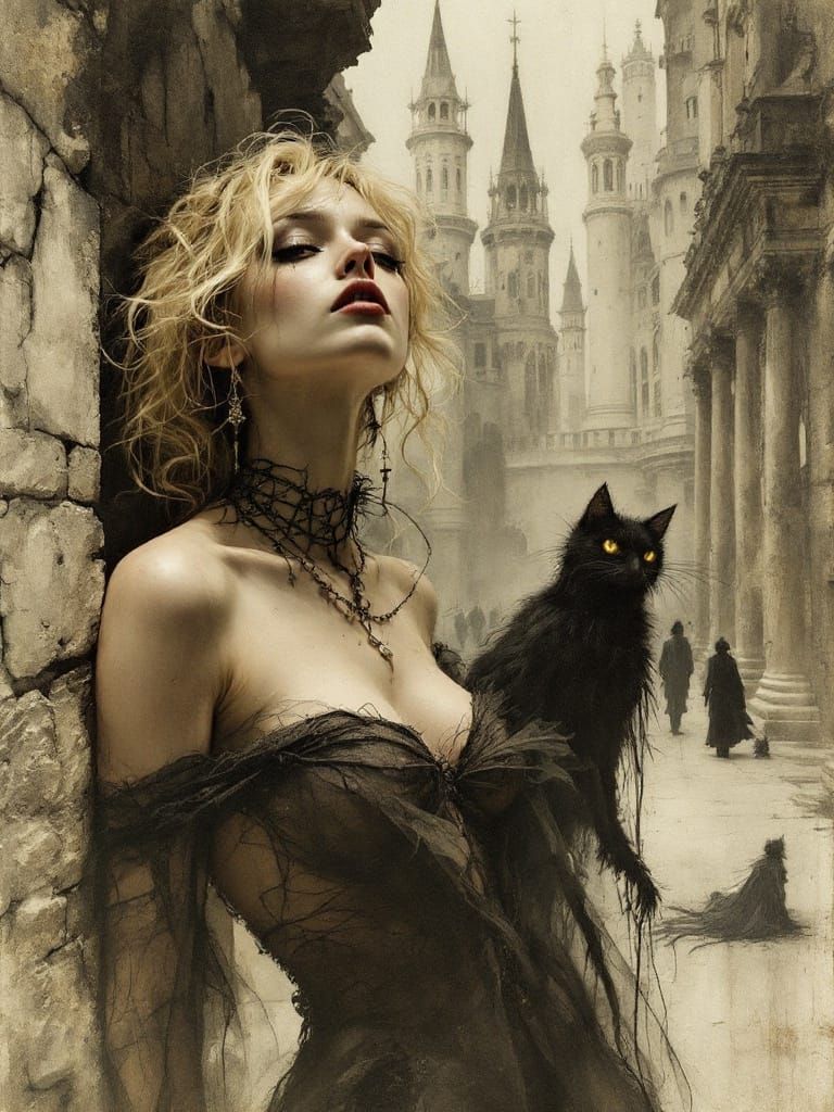 Victorian Gothic Woman in Sepia Watercolor