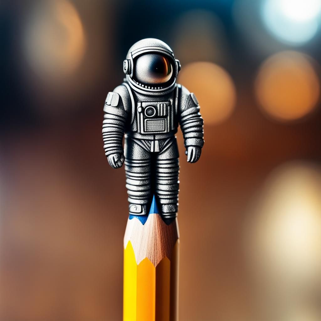 Astronaut Pencil Tip Microphotography with Bokeh