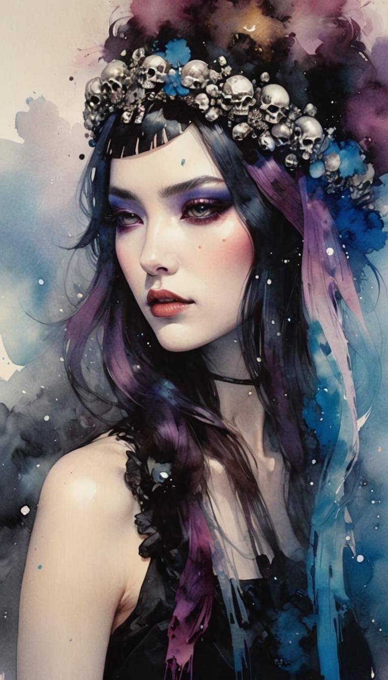 Beautiful Woman made of obsidian, wearing a wreath of teeny ...