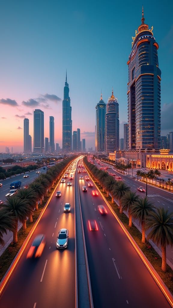 Dubai at Dusk: Luxurious Matte Painting in 8K