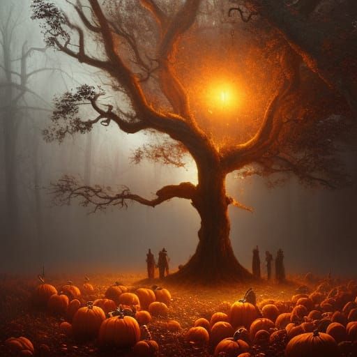 Haunted Pumpkin Patch Concept Art in Dark Fantasy Style