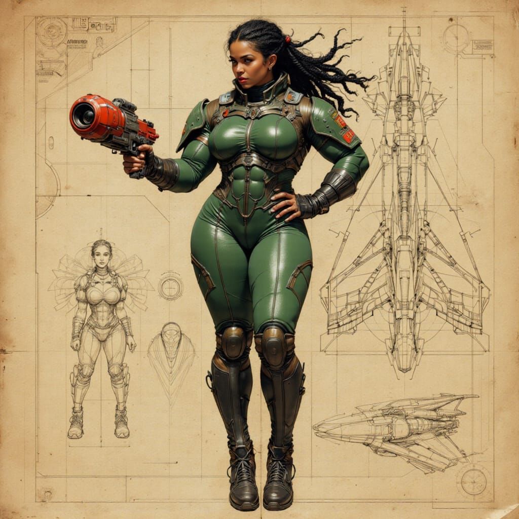 Retro-Futuristic Black Woman in Spacesuit with Ray Gun