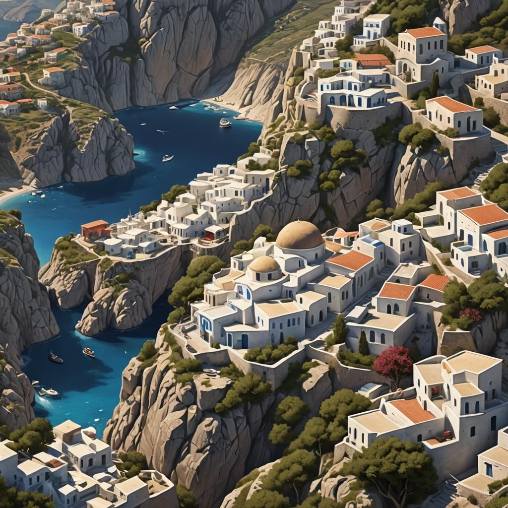 Picturesque Greek Islands in Matte Painting Style