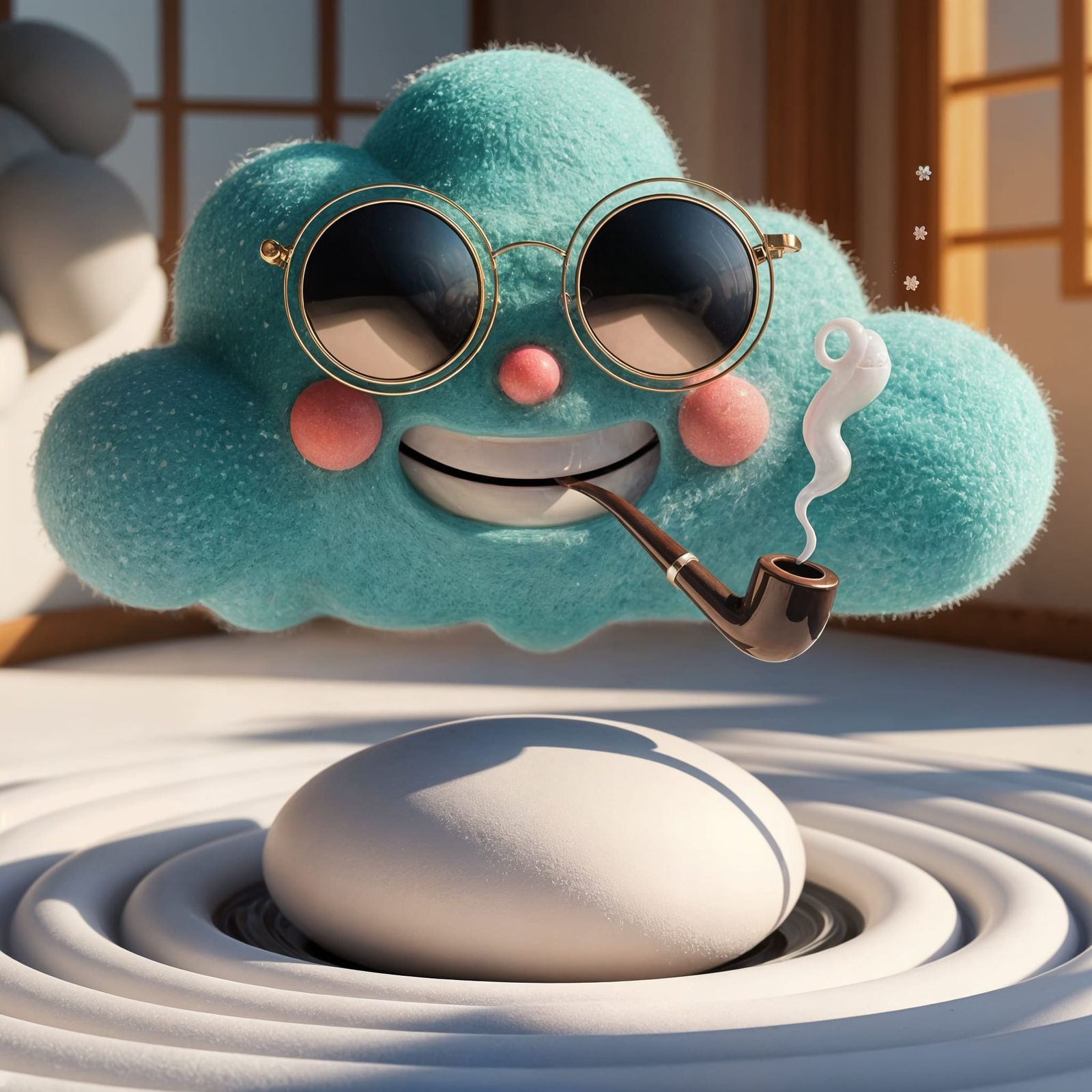 Anime-Style Turquoise Cloud in Snowy Zen Garden