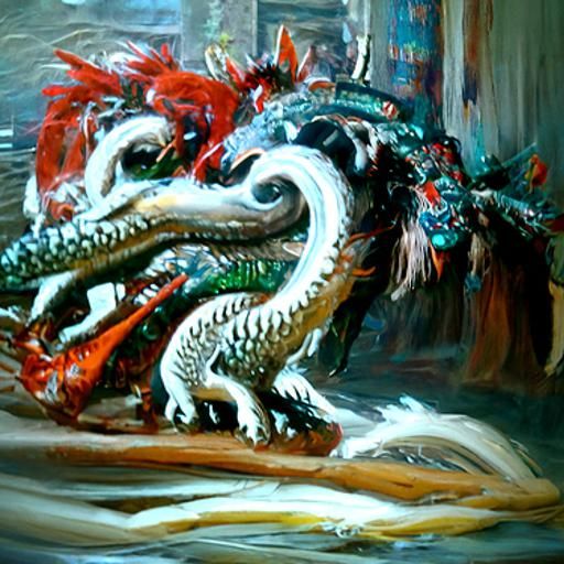 Majestic Chinese Dragons in Oil Painting Style