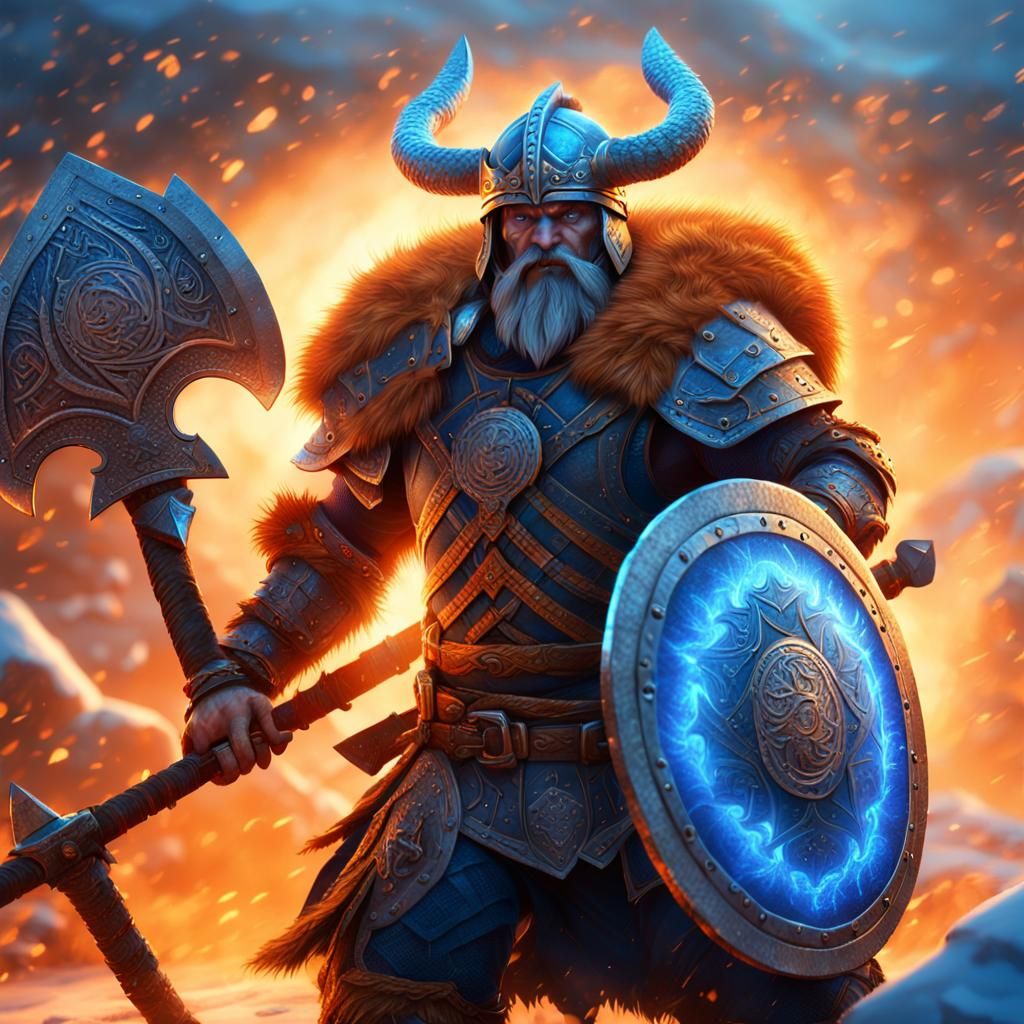 Four-Armed Viking Warrior with Glowing Runes