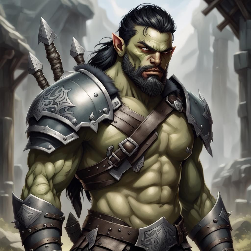 Half-Orc Warrior in Armor: DND Fantasy Art
