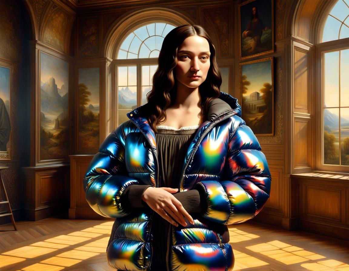 Mona Lisa Paints Da Vinci in Puffer Jacket