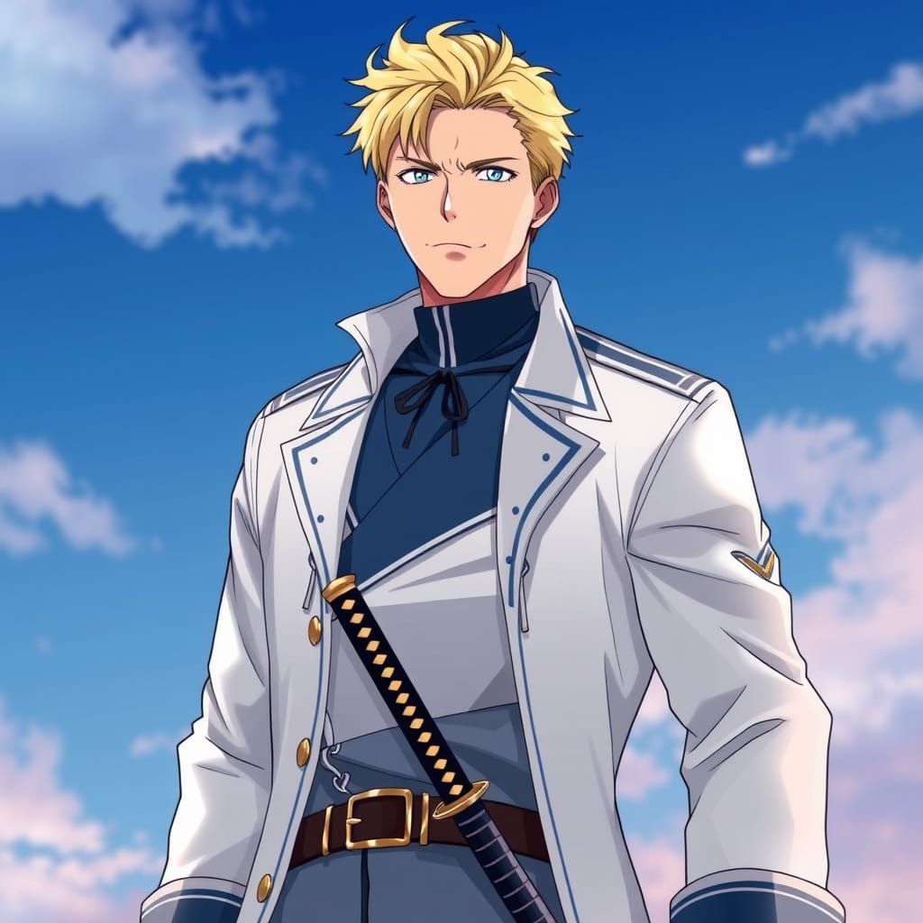 Blond Marine Captain with Katanas in Anime Style
