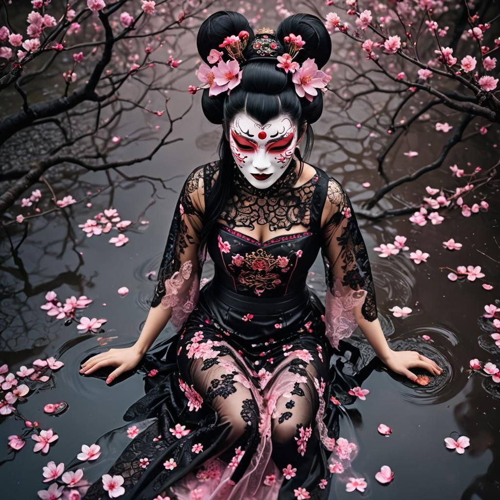 woman with traditional Oni Mask