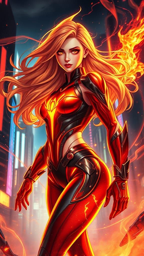 Futuristic Female Human Torch in Digital Art Style