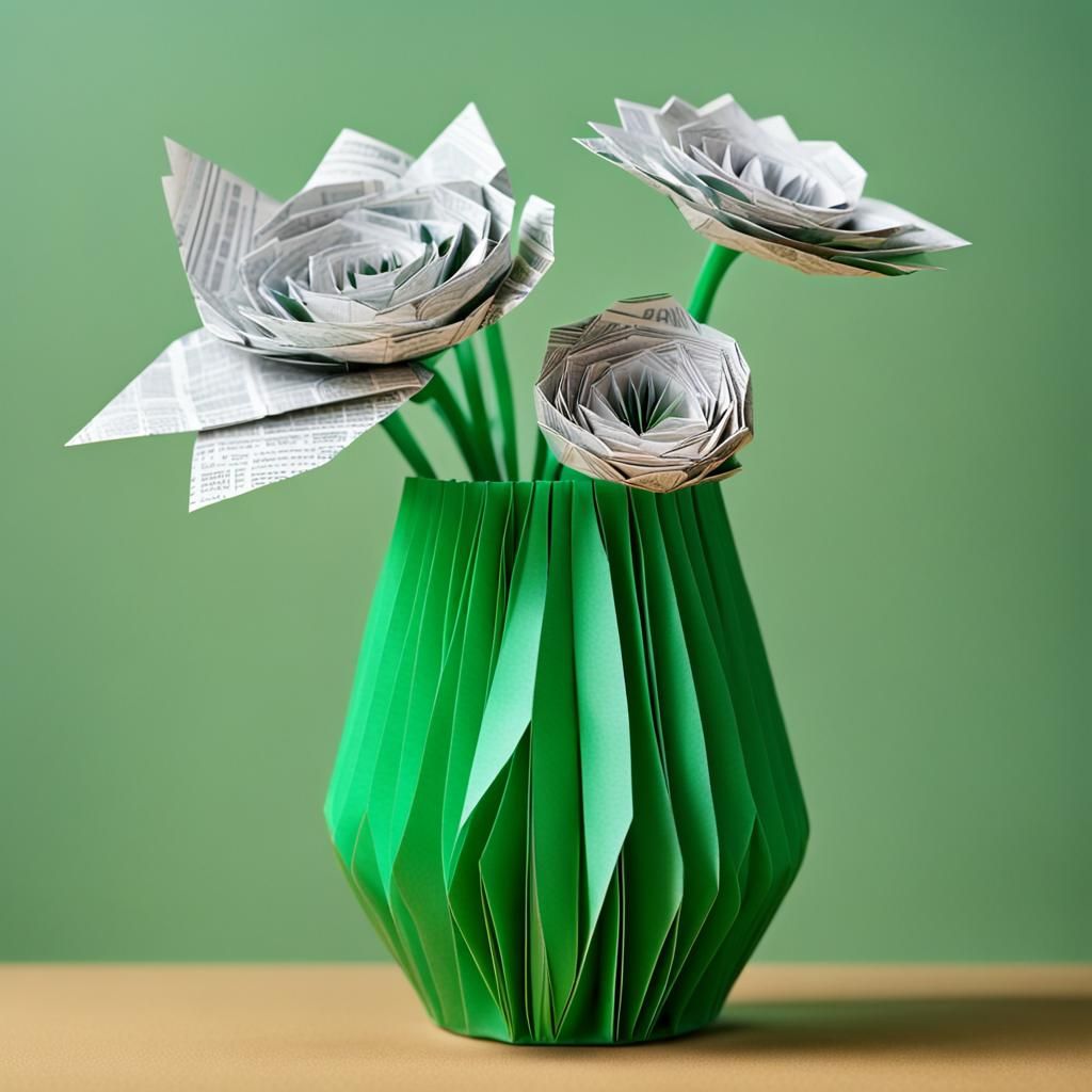 Origami Flower in Newspaper Vase Papercraft