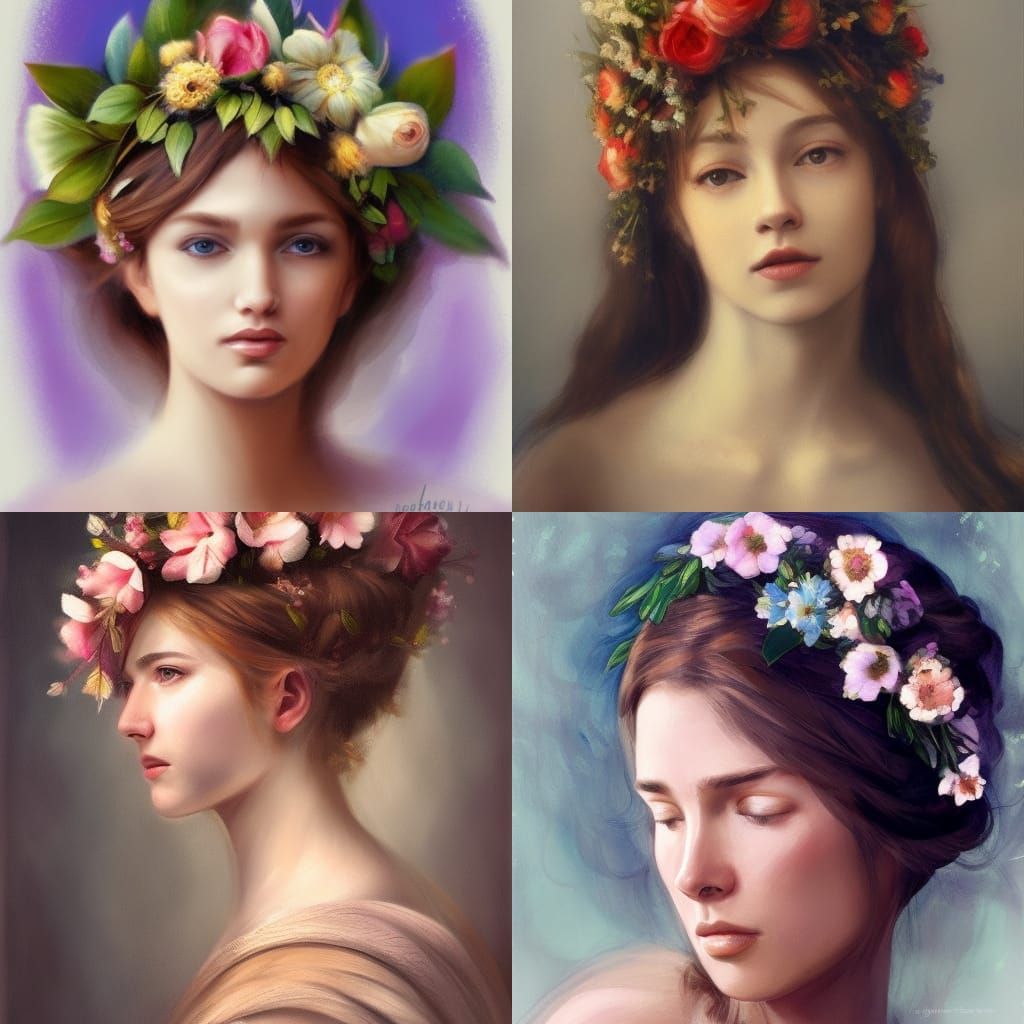 Roman Goddess Portrait with Flower Crown
