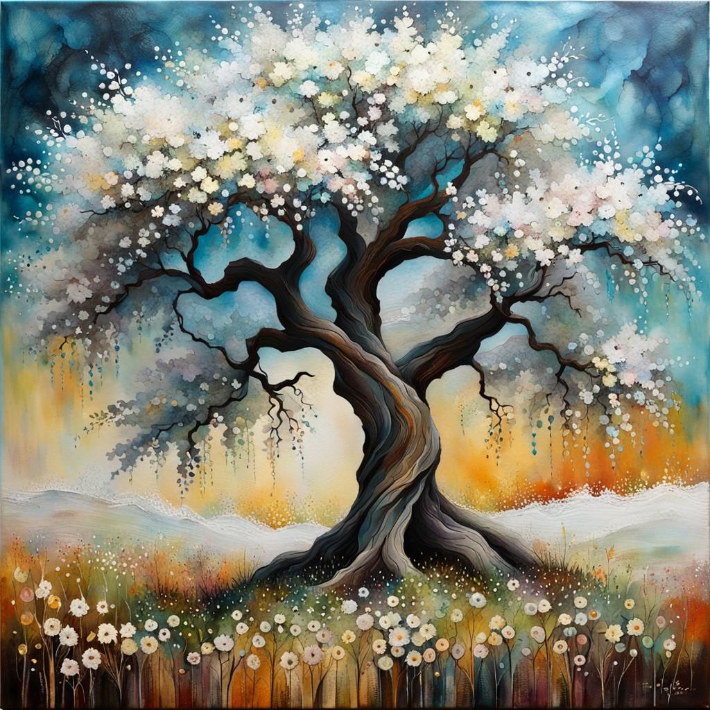 Textured Mixed Media Tree Inspired by Old Masters