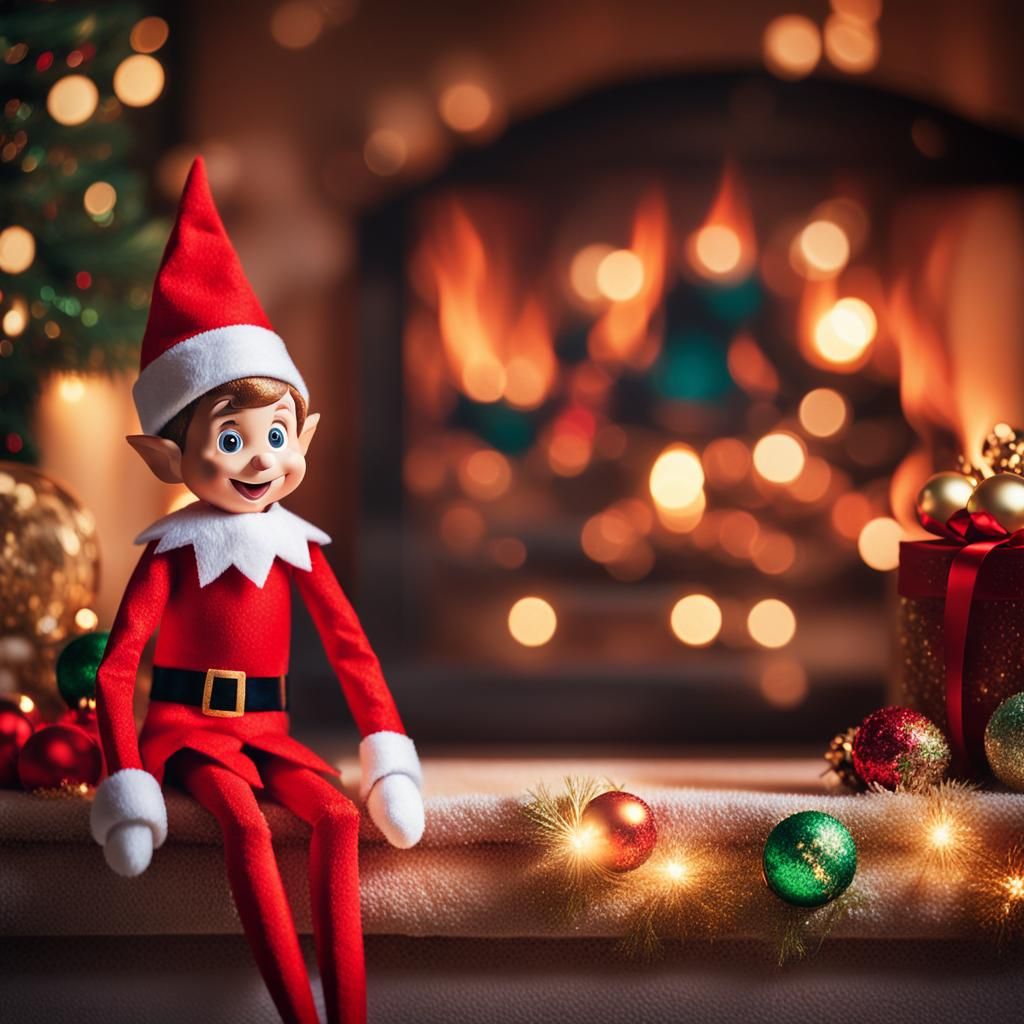 Excited Elf on the Shelf: Whimsical Christmas Illustration