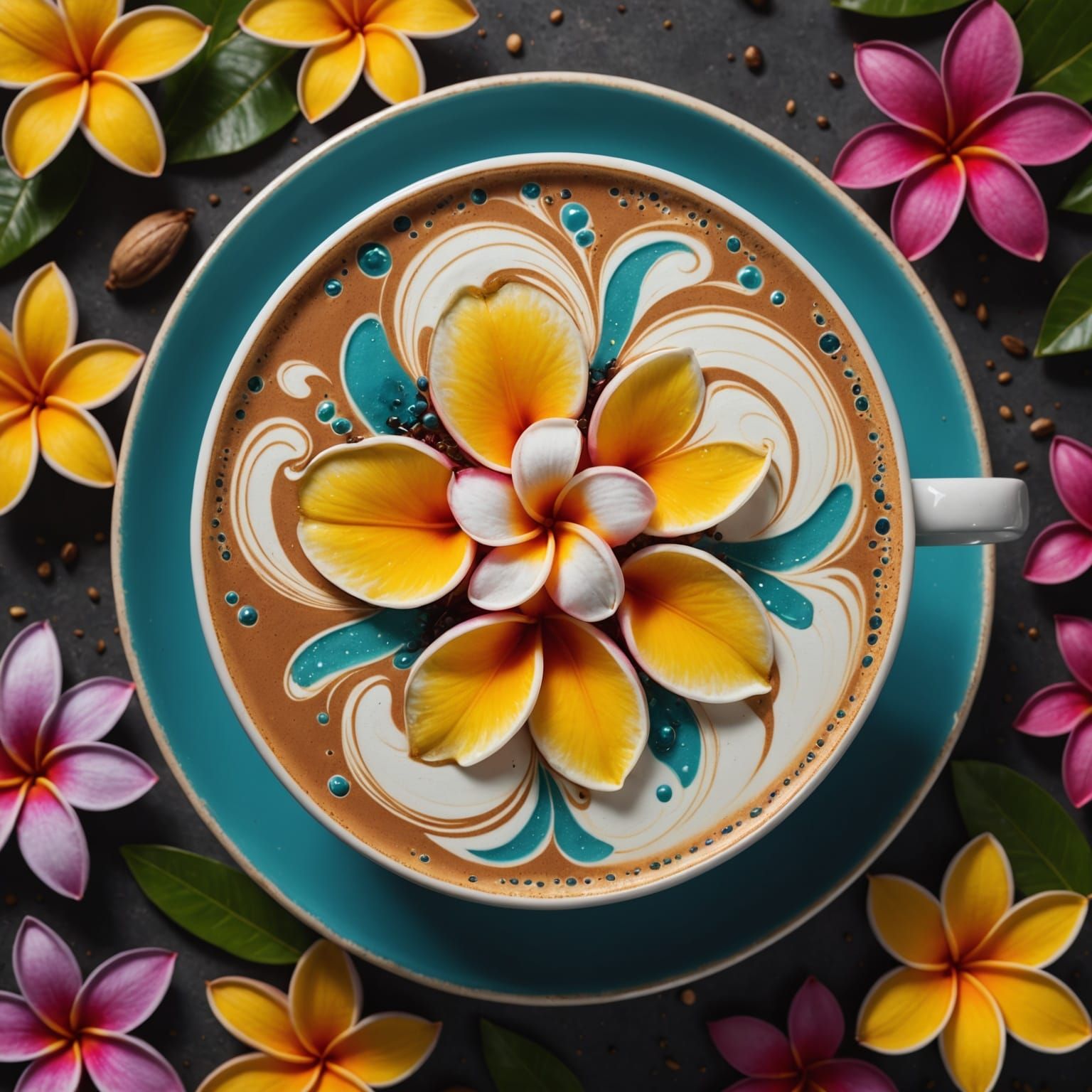 Plumeria Latte Art in Detailed Digital Painting
