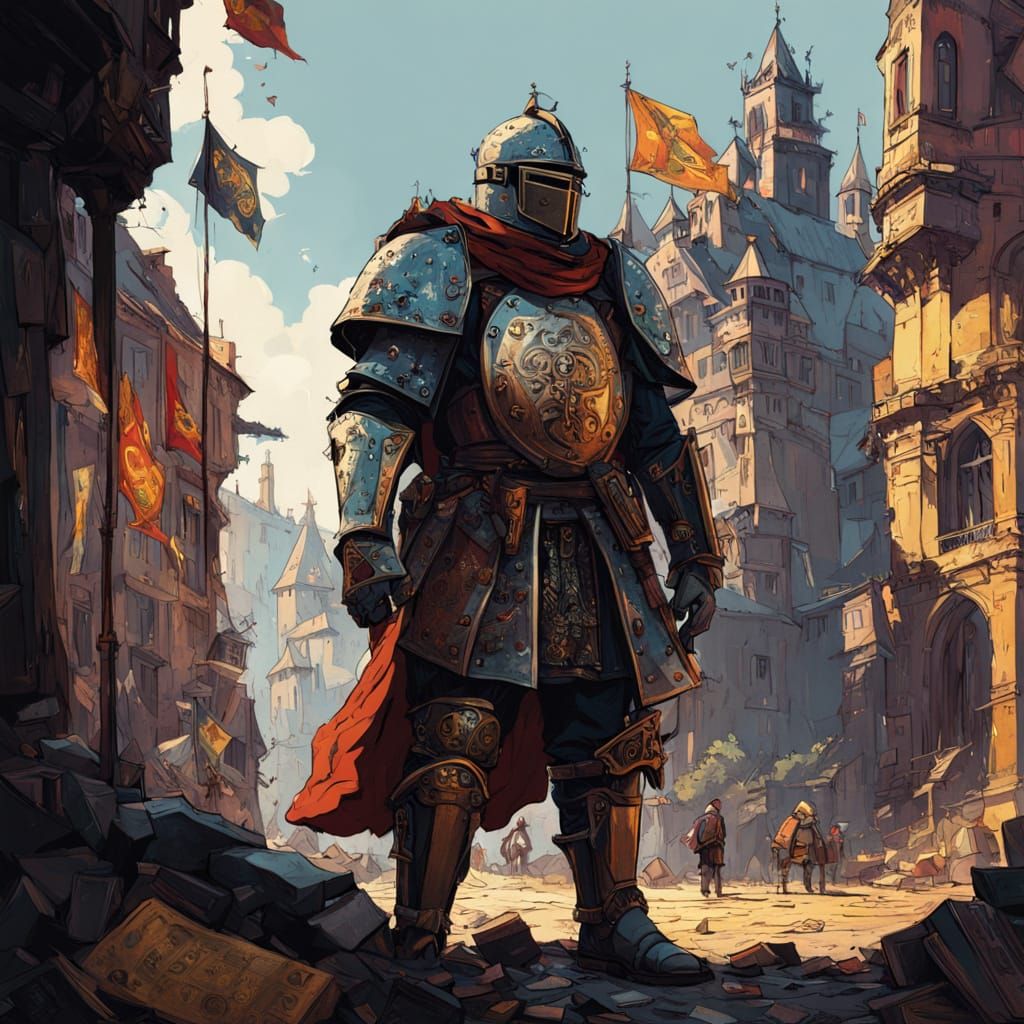 Medieval Knight in Armor Speaks on Mobile Phone in a Medieva...