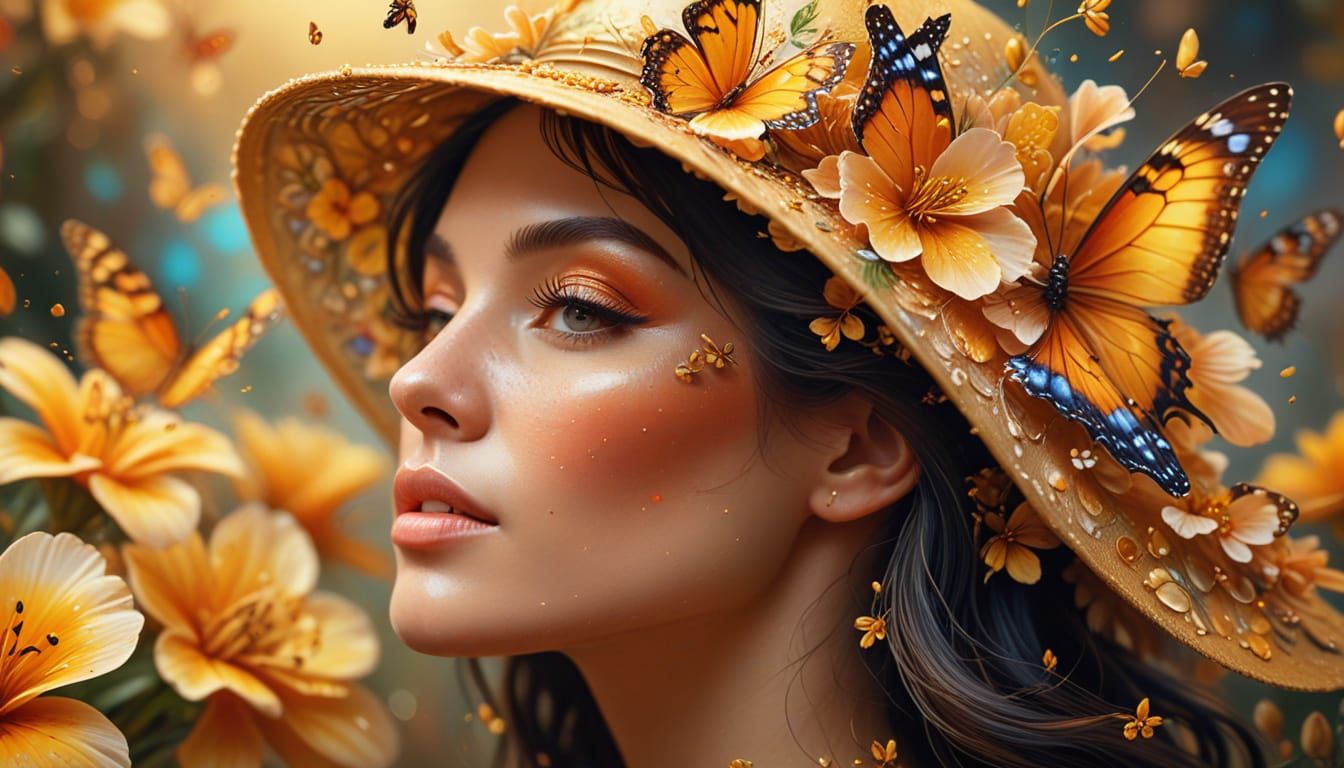 Butterfly and Floral Hat in Airbrush Style