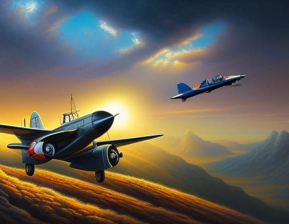 WWI Pilot in Dieselpunk Jet Flying in Storm
