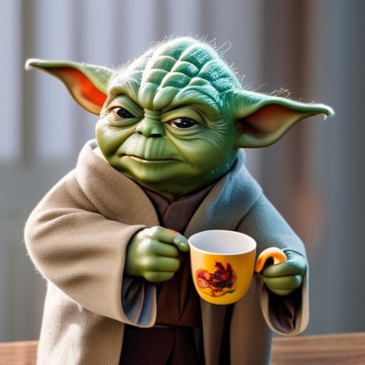 Grumpy Yoda with Coffee: Digital Matte Painting