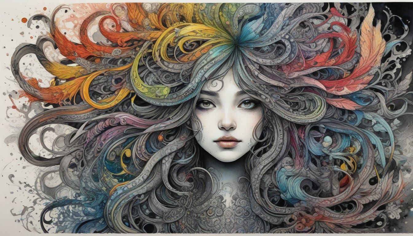 Vibrant Watercolour-Inspired Charcoal Drawing