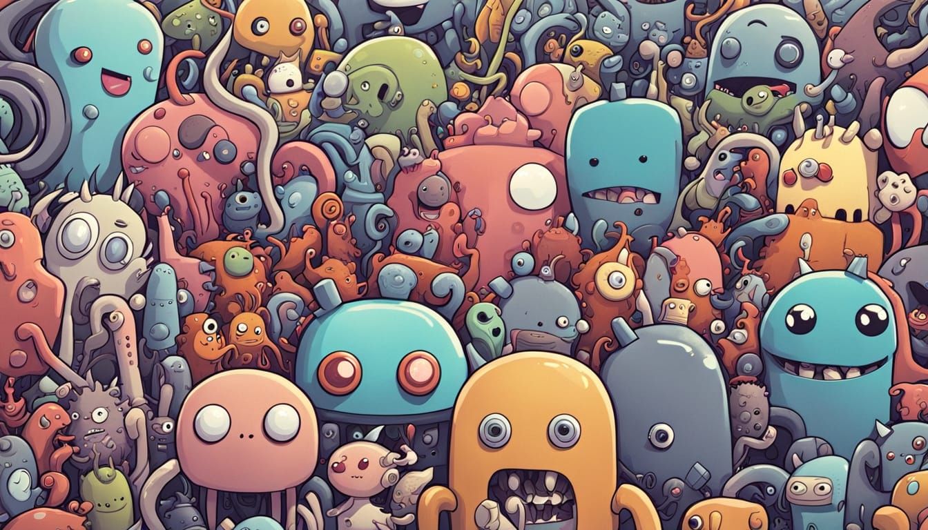 Tiny Robot Cartoon Characters in a Closeup Grouping