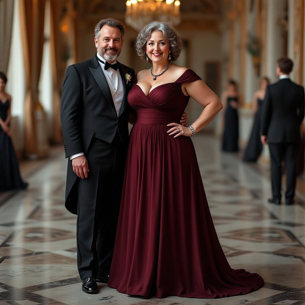 Elegant Woman in Red Gown, Art Nouveau Style
