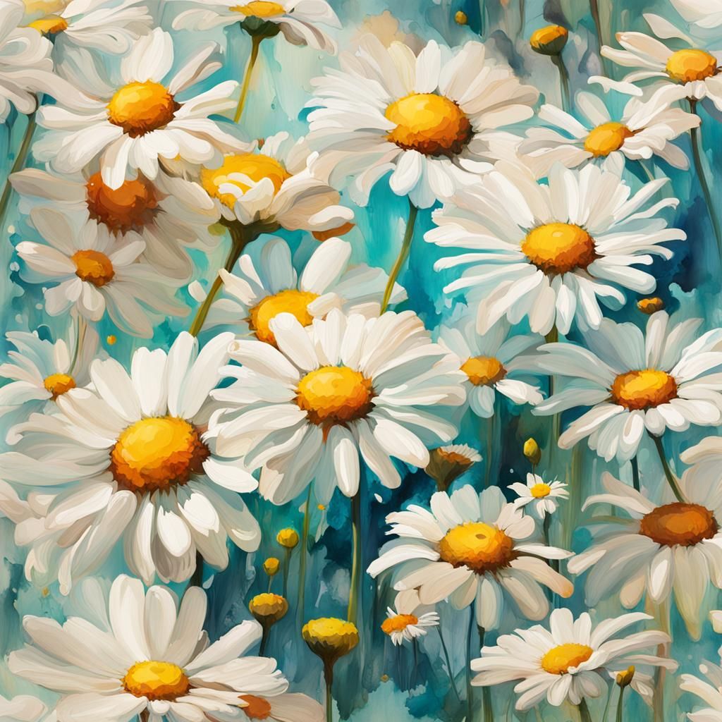 Daisy Field as Gouache Impressionist Masterpiece