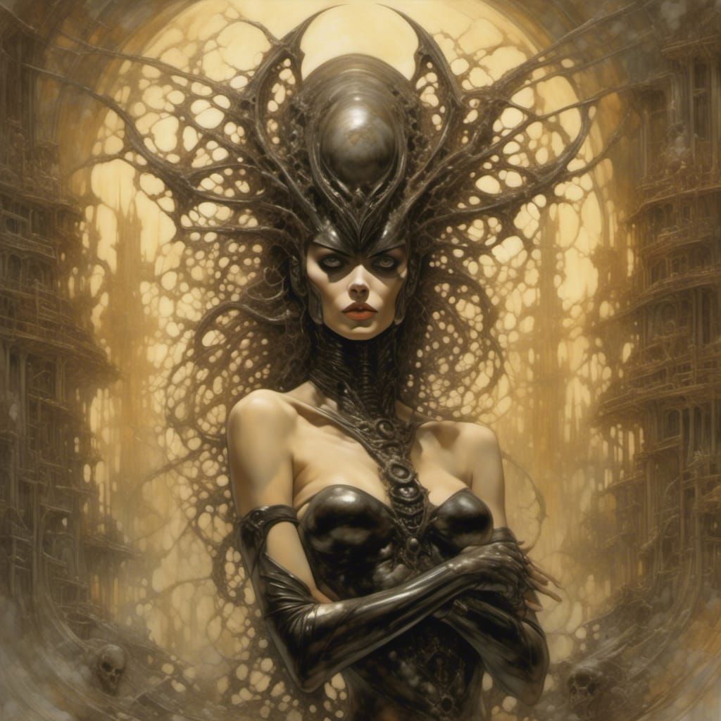 Alien Vampire with Large Black Eyes in Comic Art Style