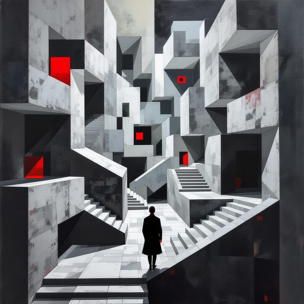 Cubist Labyrinth of Brutalist Stairwells in Picasso Style