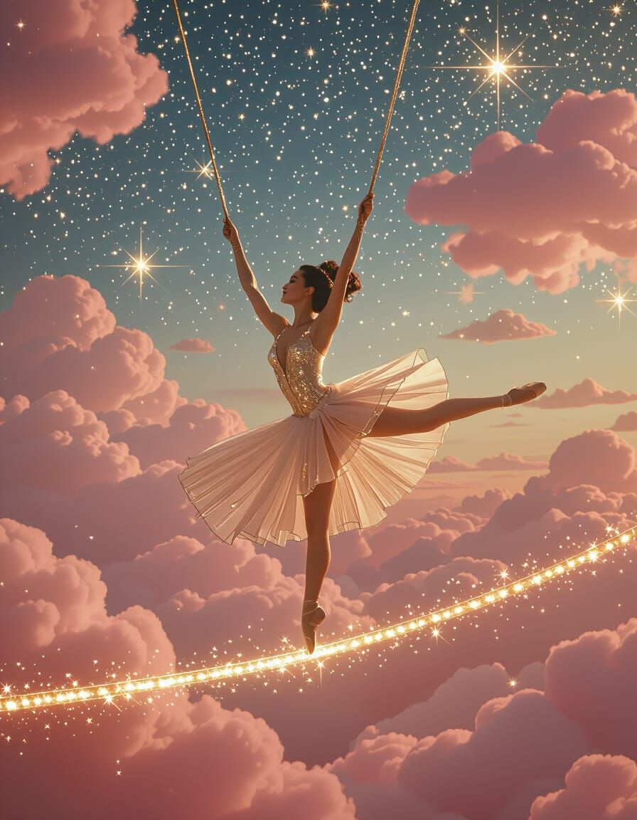 Surreal Circus Trapeze Artist on Star Tightrope