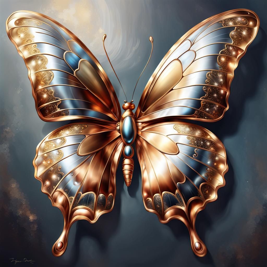 Elaborate Metallic Butterfly in Detailed Digital Painting